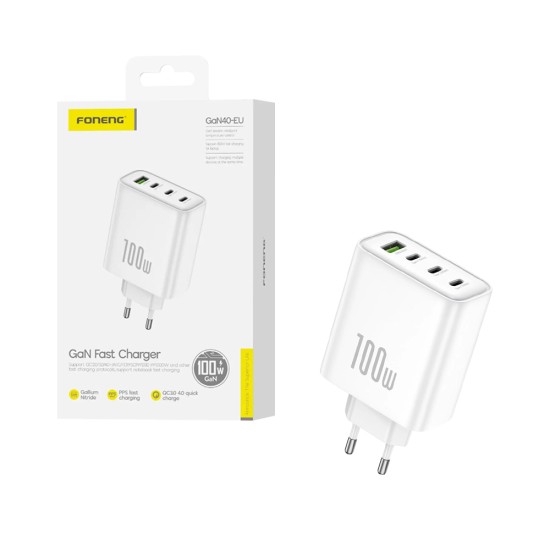 Foneng Adapter Gan40-EU 4 Ports 1 USB+3 Type-C PD 100W White